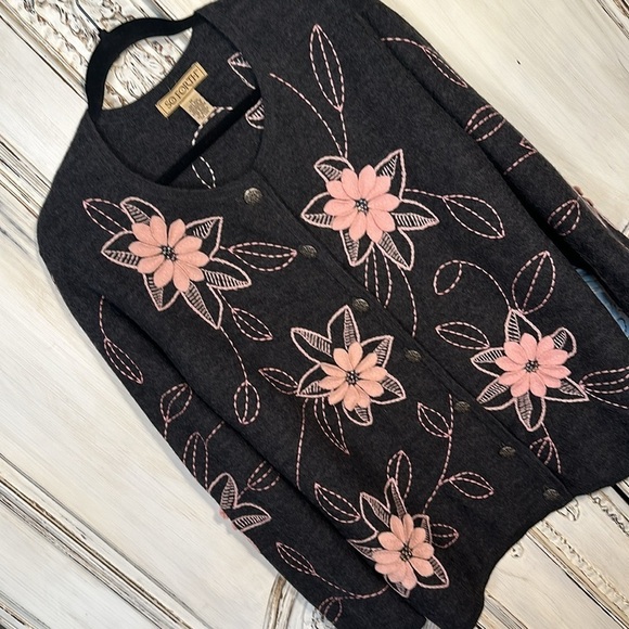 So Forth Vintage Look 100% Wool 3D Embroidery Long Sleeve Cardigan Sweater S/1X - Picture 2 of 12